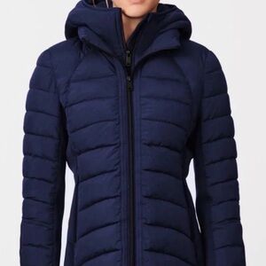 NWT Bernardo Hooded Puffer Jacket with Bib, Navy Small